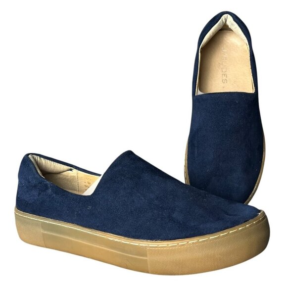 J Slides Women's 8 Blue‎ Suede Leather Slip On Comfort Sneakers Casual Everyday - Picture 1 of 10